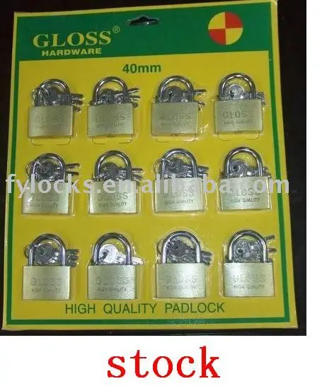 brass color made in china blister card packing 40mm cheap padlock (stock)