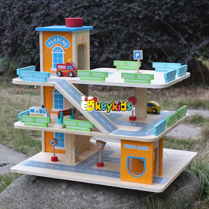2017 wholesale toddlers wooden toy car parking garage new design kids wooden toy car parking garage W04B049