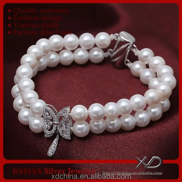 XD SSB193 fashion butterfly connector 925 silver magnetic clasp imitation pearl bracelet