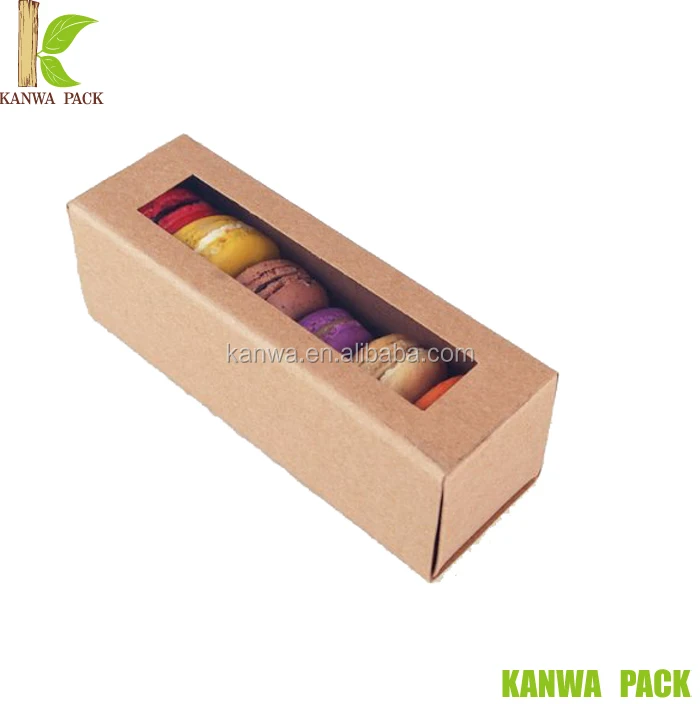 biodegradable nature kraft paper macaroon box with clear window