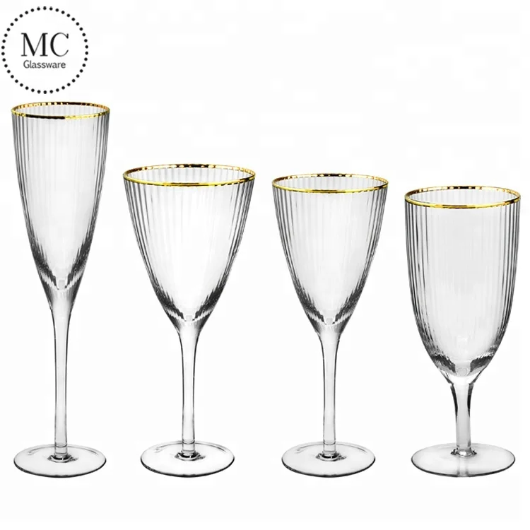 Gold Rim Hammered Glassware Red Wine Cocktail Hand Blown Italian Style Crystal Bordeaux