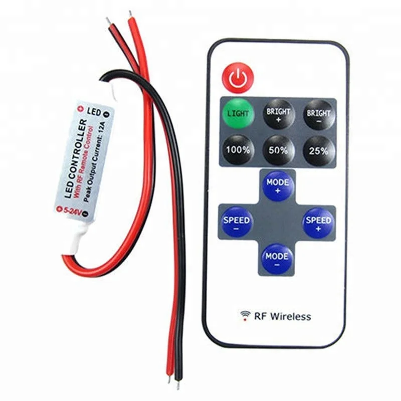 Mini 12V RF Dimmer Wireless Remote Switch Controller Inline Dimmer for LED Strip Light Solid Color
