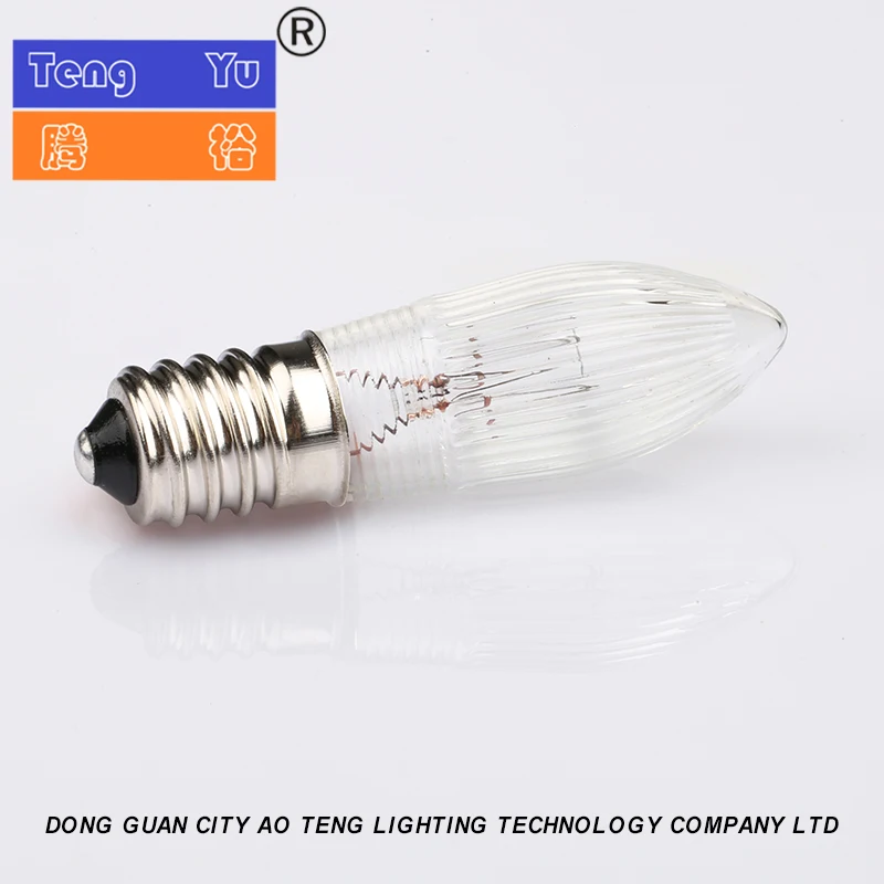 E10 spiral base 12V3W, 24V3W, 34V3W candle bridge top decorative bulb