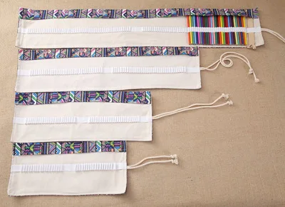 
Simple National style curtain roll pen bag 36/48/72/108 hole large capacity student canvas pencil case 
