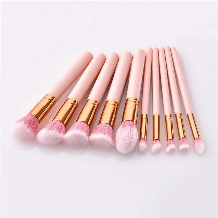 Pink 10 Pcs Makeup Brushes Natural Hair Professional Makeup Brush Set Stock Private Label