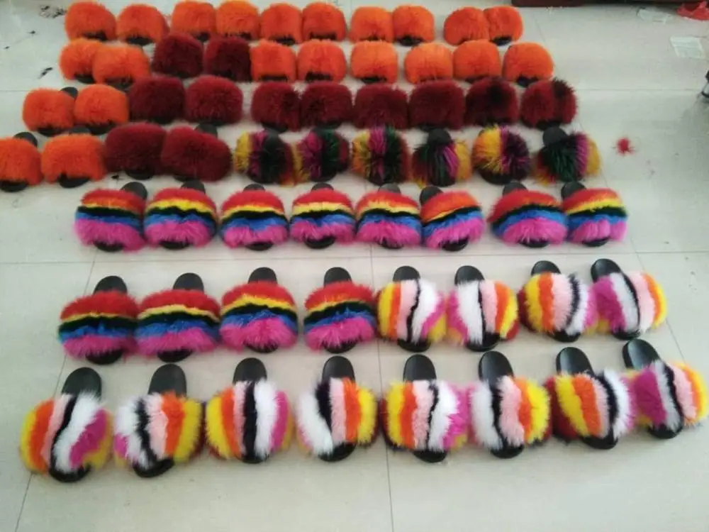 Custom Design Sandals fox full fur slides fur sandals