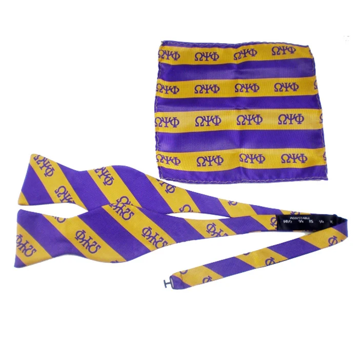 Custom Striped Mens Pre-tied Bow Tie And Self Tie Bow Tie And Pocket Square With Company Logo Designs Gift Box Set