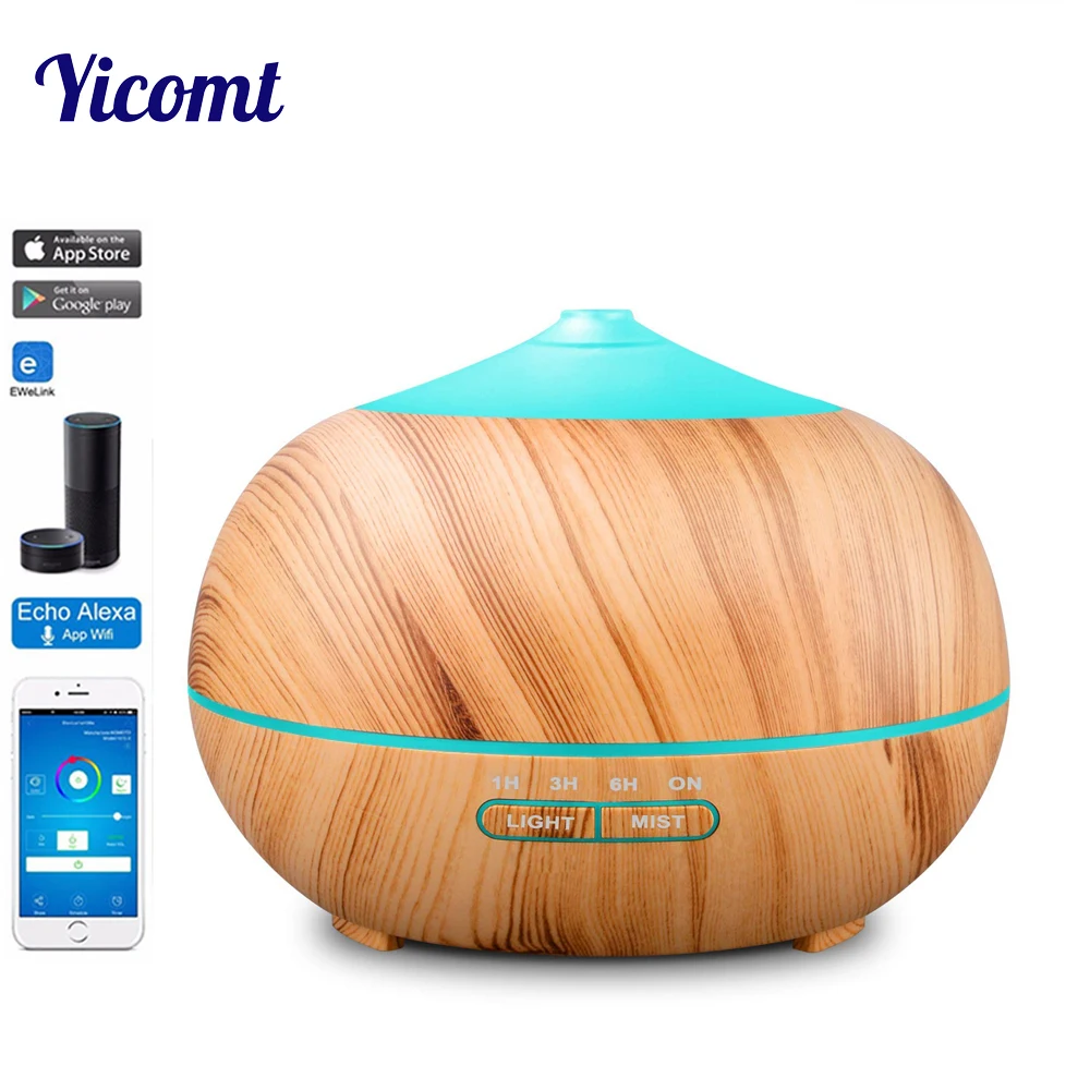 
Acemax Smart Wi-Fi Essential Oil Diffuser, Works With Amazon Alexa, 400Ml Wood Grain Cool Mist Aroma Humidifier With 7 Colored 