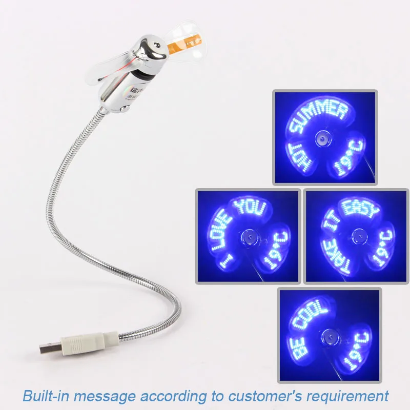 Flexible USB Message Fan with Temperature display Portable USB Fan with Thermometer function