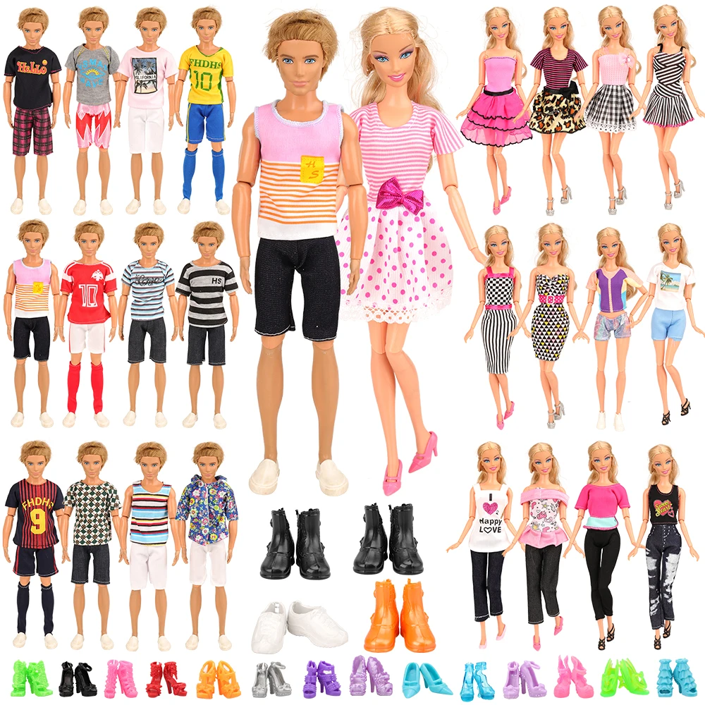 
Kid Girl Toy Gift 21 Sets=Random 6 Ken Clothes + 4 Ken Shoes + 6 Pants Tops Dresses +5 Shoes Accessories for 11.5inch30cm Doll 