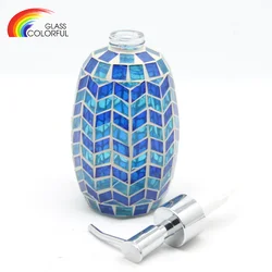 Geometric handmade glass mosaic liquid soap dispenser