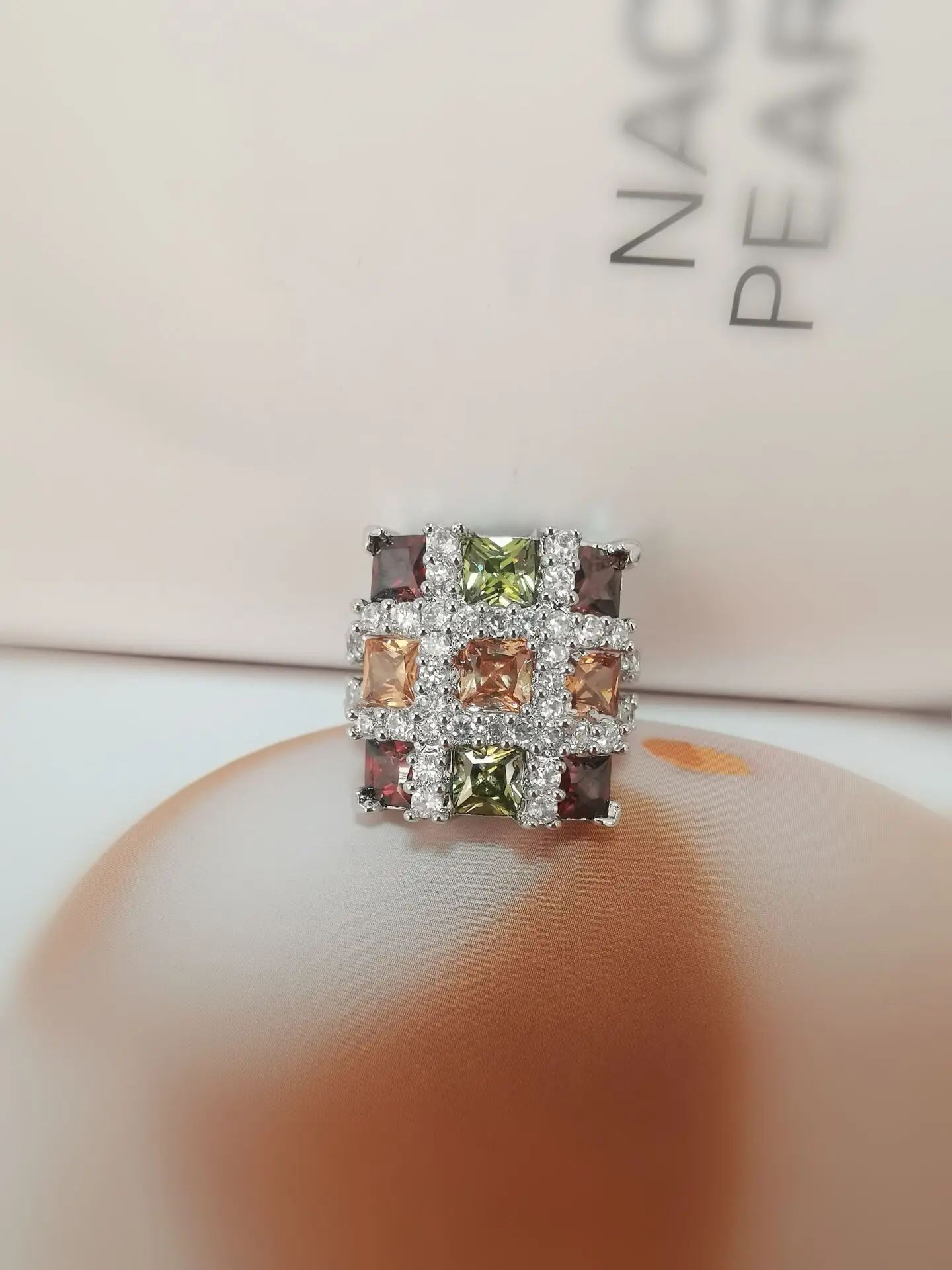 Fashion Silver Ring With Big Colored Stone For Party