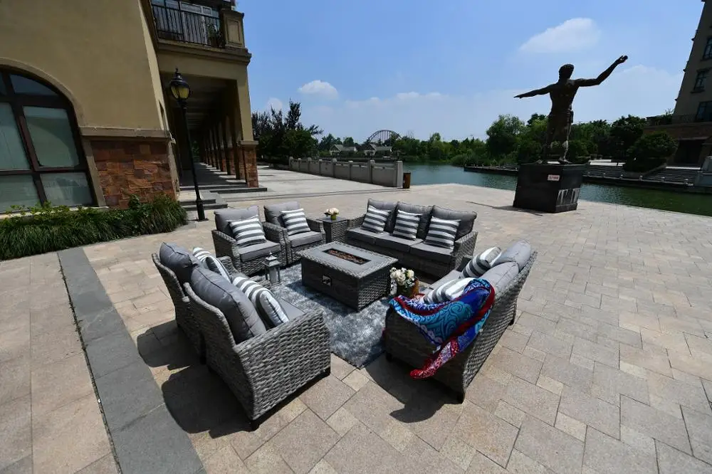 Лидер продаж 2020, набор уличной мебели из ротанга, садовая мебель для патио, газовая костра