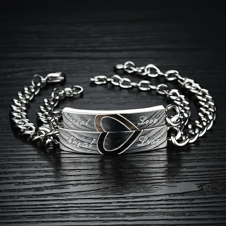 Marlary Engraveable Couples Stainless Steel chain Link Chain Bracelet for lovers
