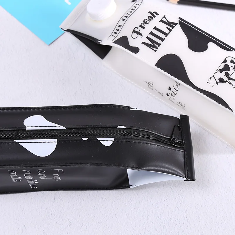 
Newest children lovely cartoon milk box large capacity PU leather pencil bag waterproof pen bag 