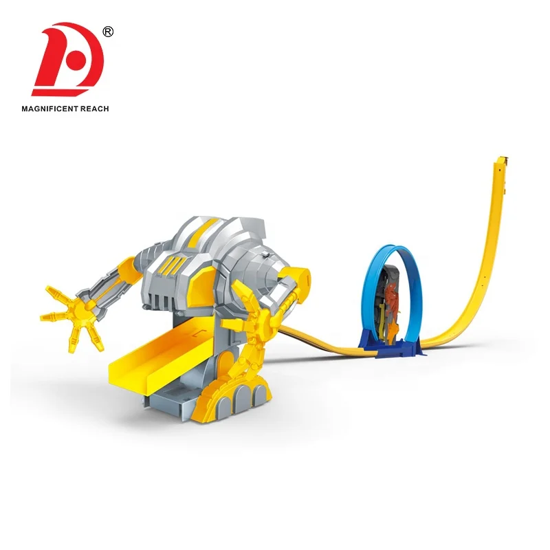 HUADA 2020 Robot Rotary Spring Railcar Set Ejection Stunt Racing Track Car Toys for Little Boys