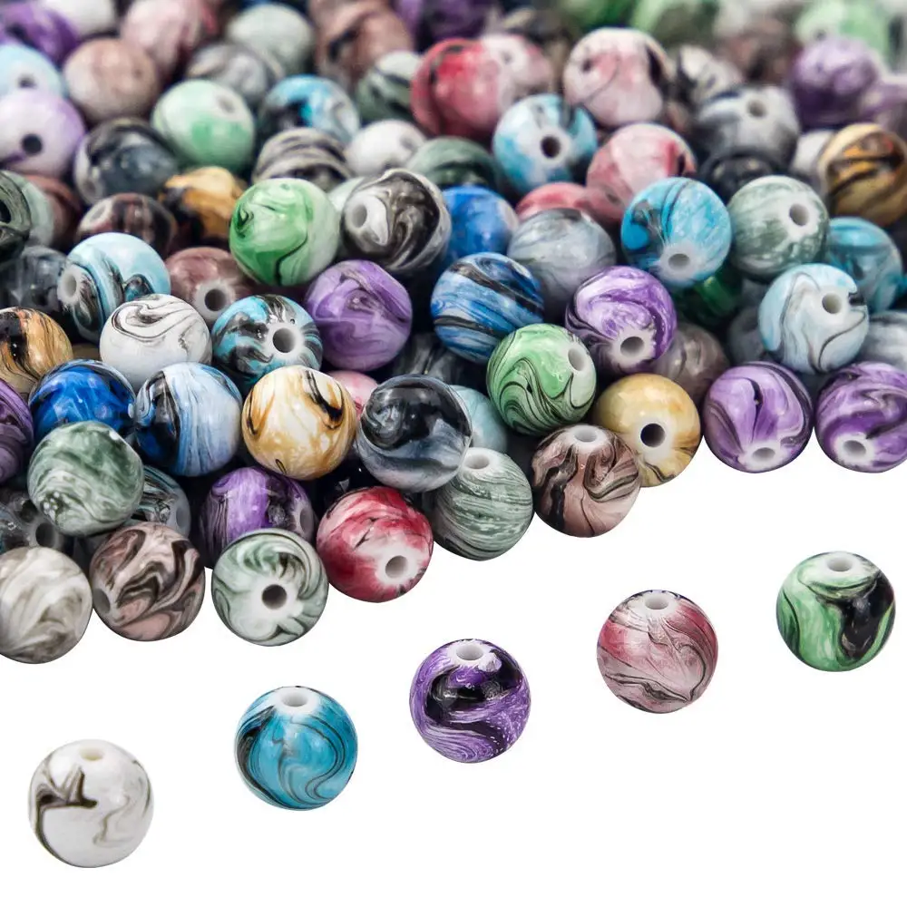 Mixed Color Round Flower Big Hole Beads Round ball Loose Beads