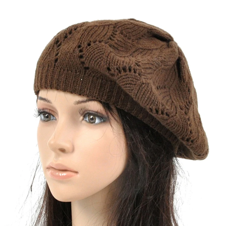
Custom Acrylic Knit Women Cap Beret Beanie Bobble Crochet Hat 