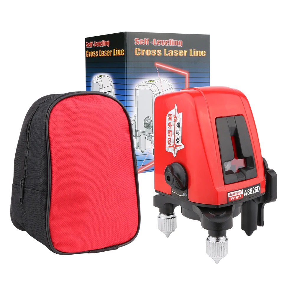 Самонивелирующийся лазерный уровень A8826D, перекрестный красный лазер с сумкой, 360 градусов, 1V1H, 2 линии, 1 точка, горизонтальный и вертикальный уровень