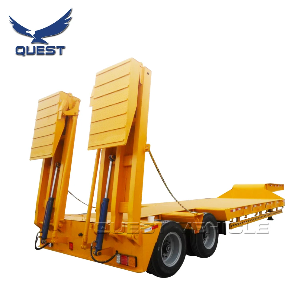 2 Axles 30 Tons Heavy Duty Machinery Transport low bed chasis low flatbed semi trailer