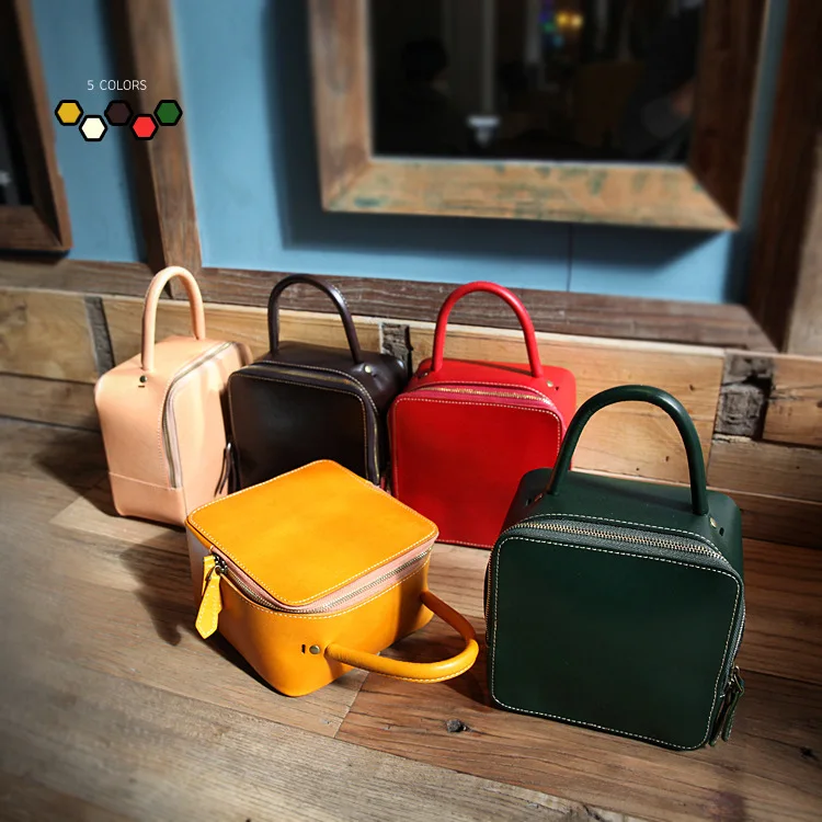 2019 new original handmade vegetable tanned leather female bag top layer leather shoulder vegetable tanne Messenger bag tofu bag