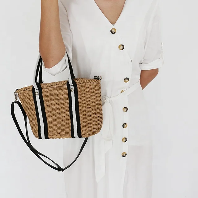 Ins summer straw bag handbag seaside holiday beach bag new knitting bag 2021 light brown yellow laizhou yiyou