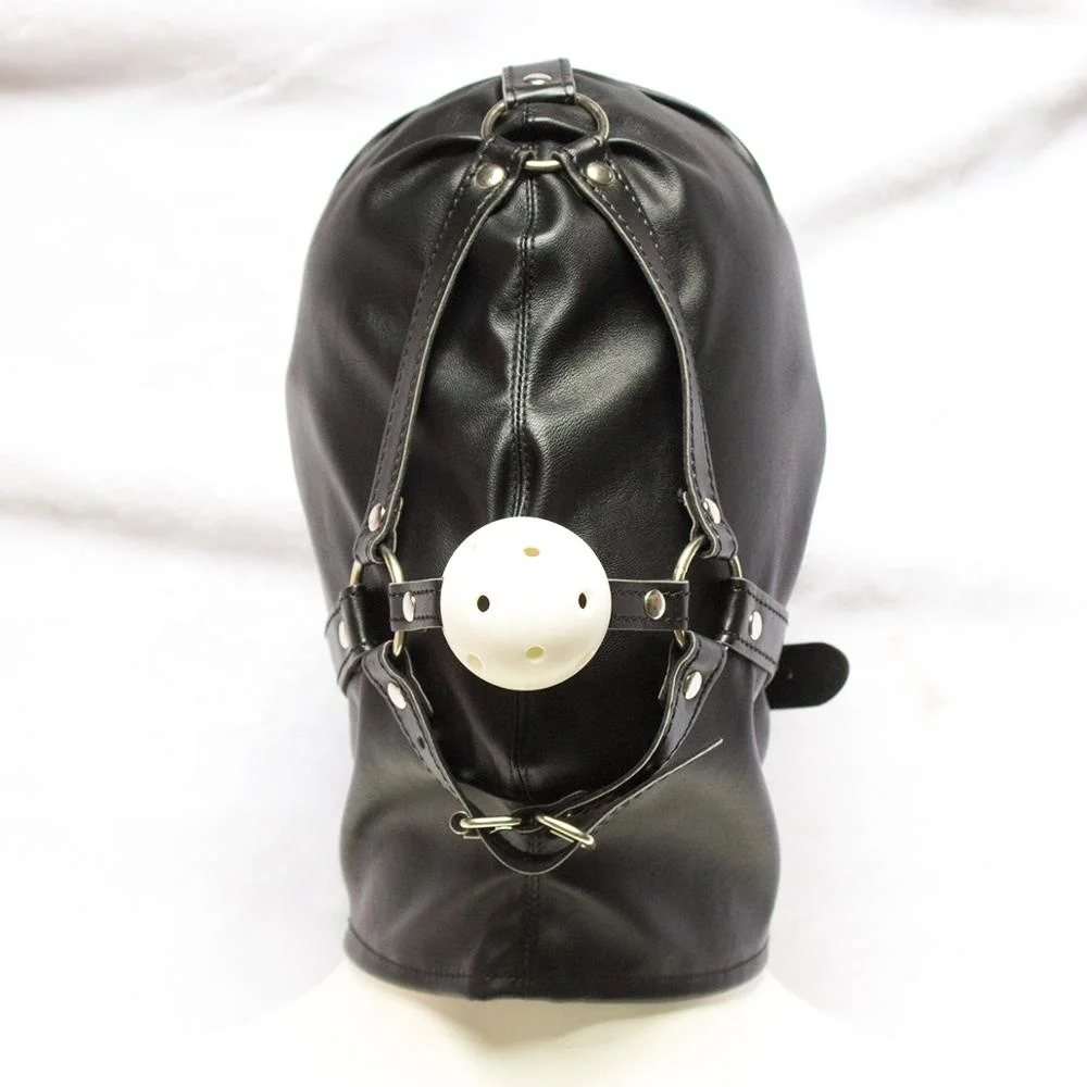 Sex Toys Black Pu Leather Head BDSM Bondage Hood Open Eye Mouth Erotic Couple Flirting Adult Toys Adjustable Mask Cosplay