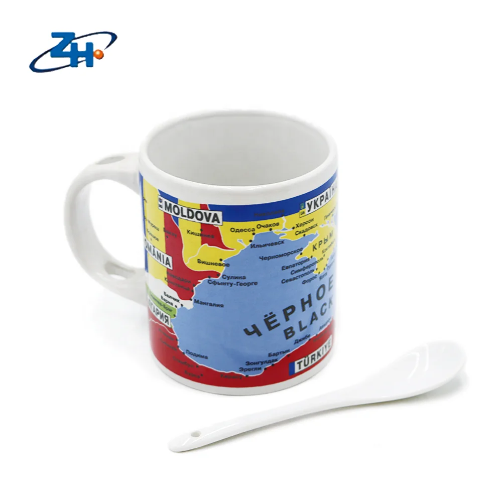ceramic coffee cup mug gift set without lid and spoon Zhonghao supply high quality 7102 glazed decal ceramic sublimation mugs