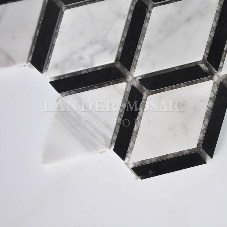 black and white rhombus stone mosaic tile for home decoration