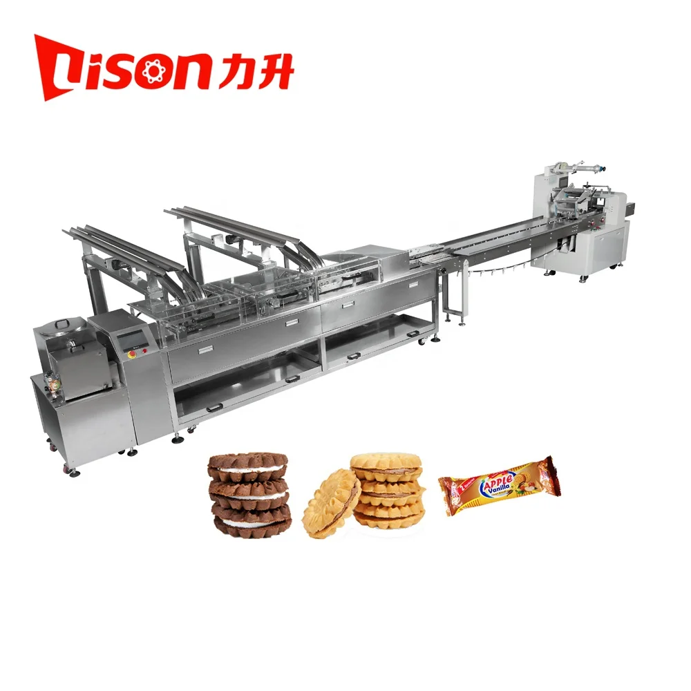 
Automatic cream biscuit sandwiching machine with biscuit flow packing machine factory price 
