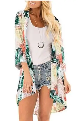 
Women Casual Floral Print Kimono Shawl Sheer Chiffon Loose Cardigan 