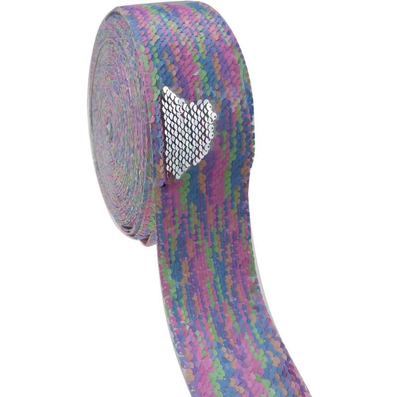 3'75mm Double Color Shiny Blingbling  Reversible Sequin Fabric Ribbon for Dress Bows Decoration Accept Customized Order