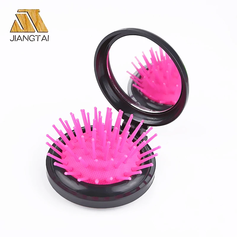 Jiangtai ABS plastic hairbrush round hair comb foldable hair brush with mirror