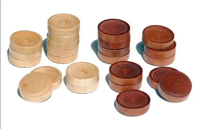 Natural  Brown wooden checker set Wood Checkers Backgammon Pieces  Printing logo can be customized