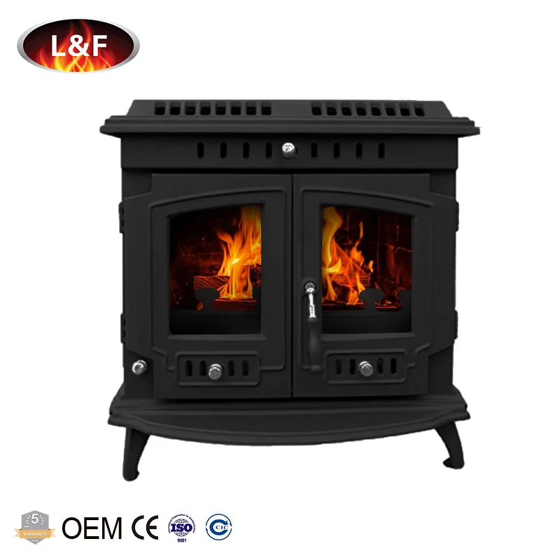 
antique cast iron double-door stoves, indoor wood burning heating stoves, fireplace without boiler 