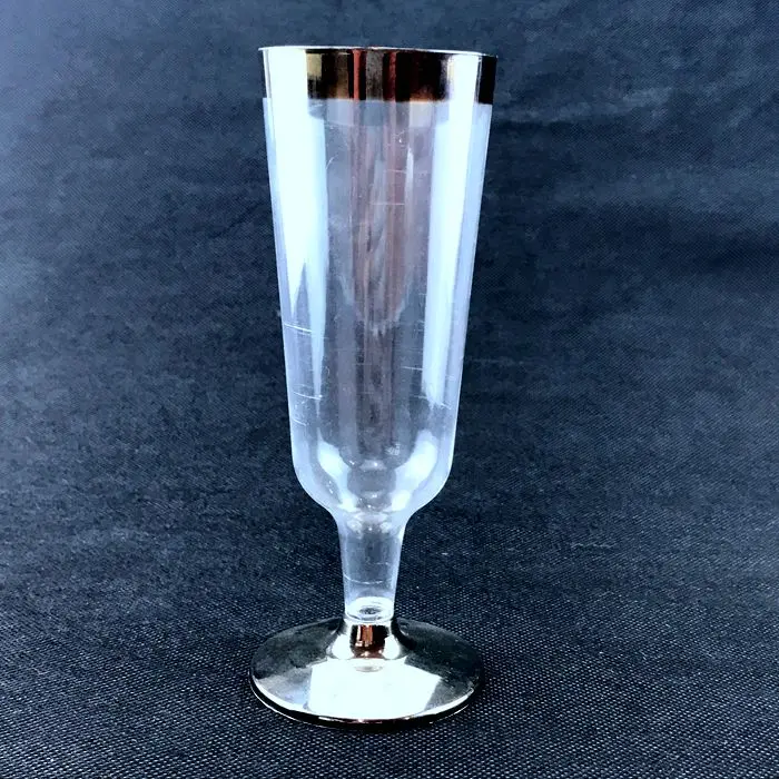 Designed Plastic Champagne flute With Silver Rim