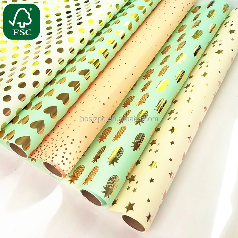 
Gift wrapping paper roll custom gold foil paper FSC Certificated retail roll 
