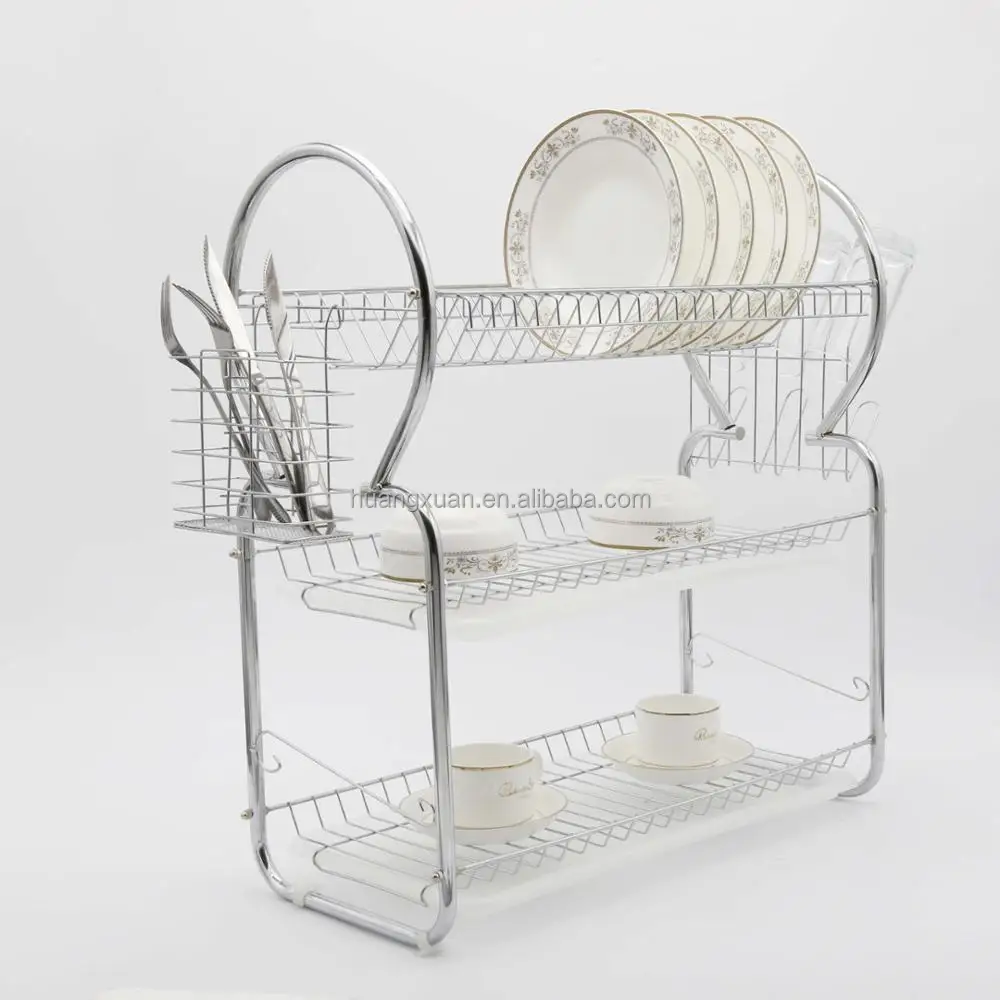 
silver color 3 Tier Kitchen Dish Rack Cup Drying Rack Drainer Dryer Tray Cutlery Holder Organizer 