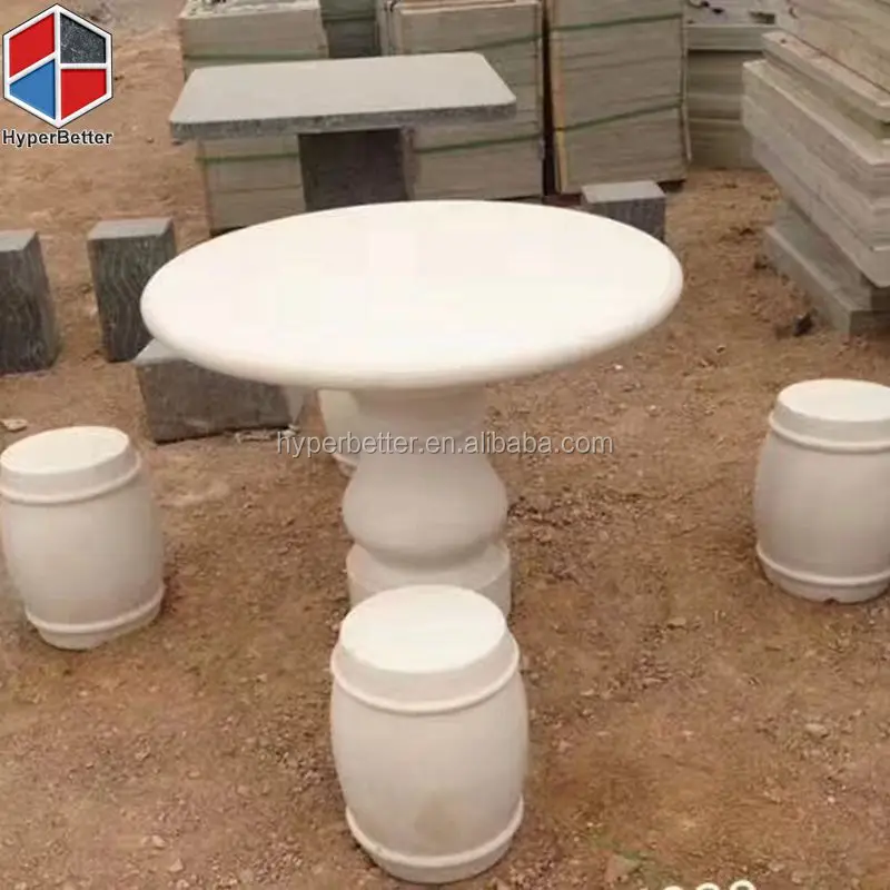 
Круглый садовый стол и стулья из белого мрамора  (60738819927)