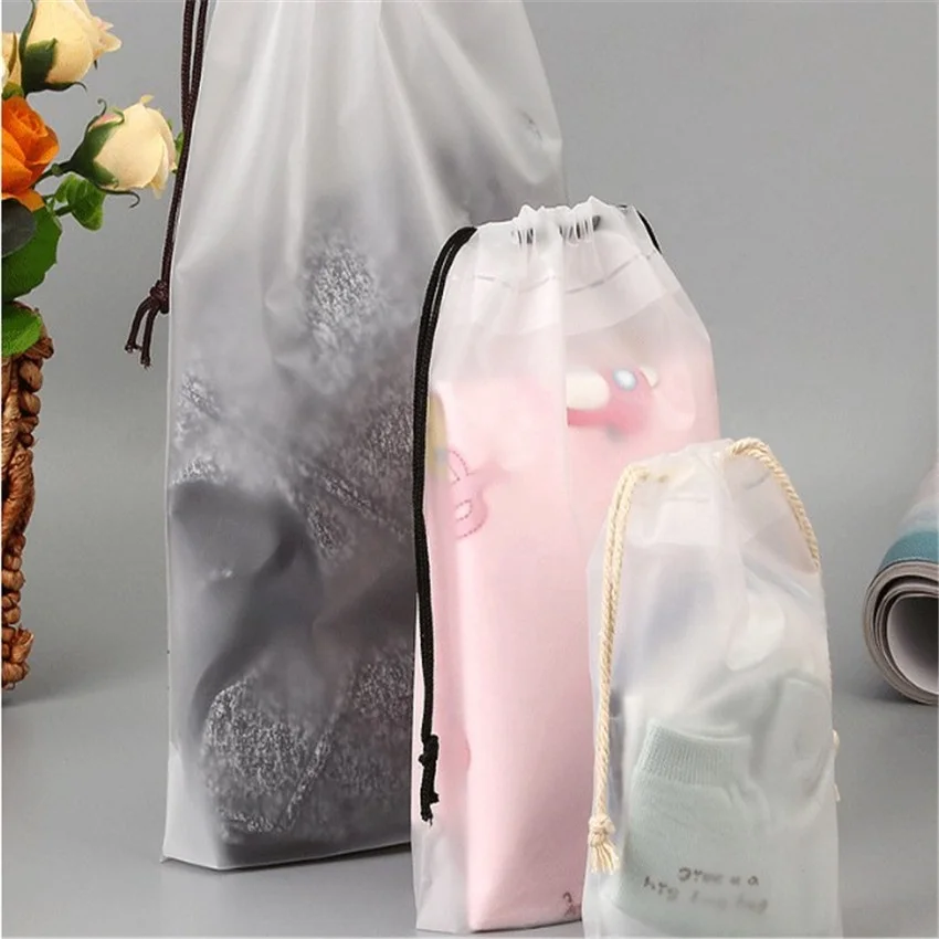 Заводская многоразовая прозрачная сумка из ПВХ на шнурке