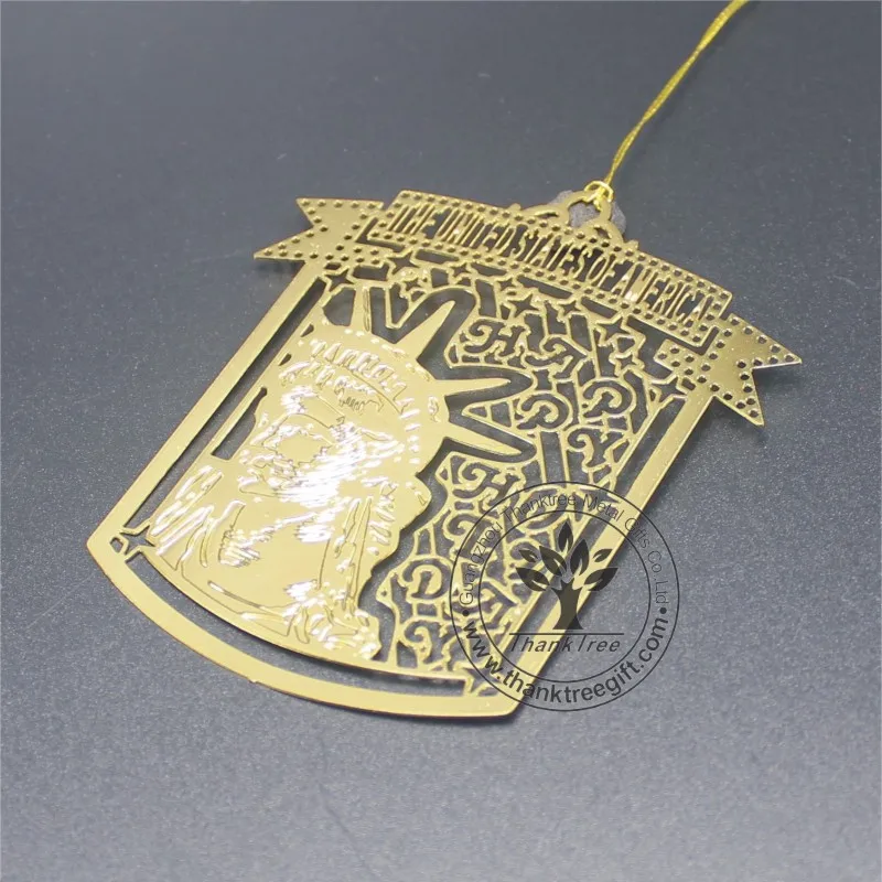 
New hot custom gold plated etched brass ornament for US 