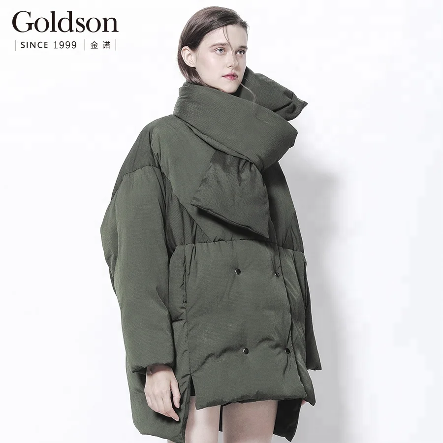 European Custom Clothing Top Design Women Down Jacket For Winter With Big Scarf