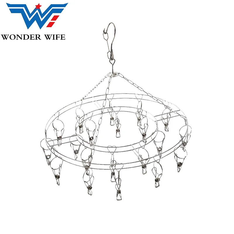 Нержавеющая сталь прищепки круглый подвесная сушилка-Прачечная складная вешалка для мелких предметов с 20 зажимами для