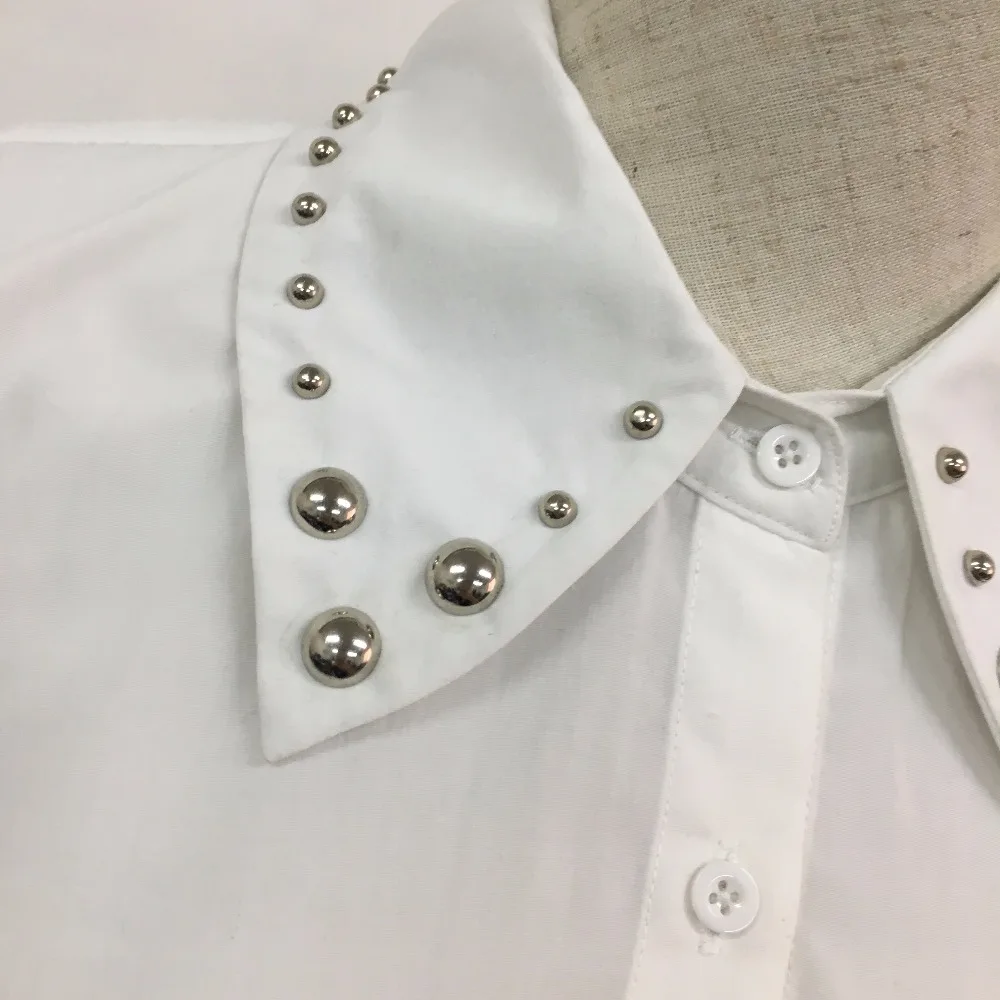 Fashion ladies shirt blouse with beads collar for sale long sleeve shirts