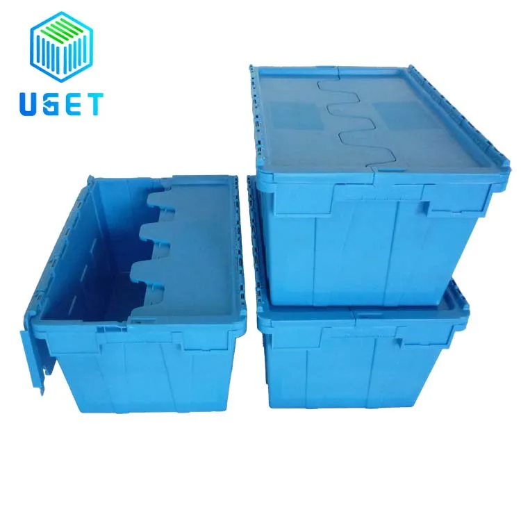
Reusable Rental Cheap Strong Plastic Moving Bin withTag Holder Home Carrying Packaging Tote Box 