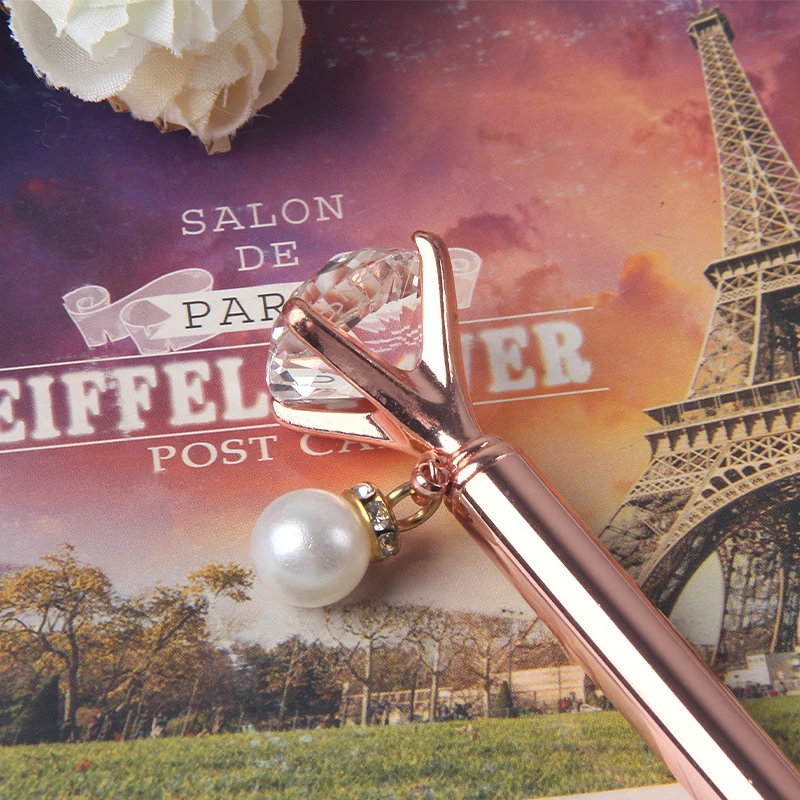 
New fashion design wedding gift pearl pen custom logo gold diamond pen with pearl ball pen 