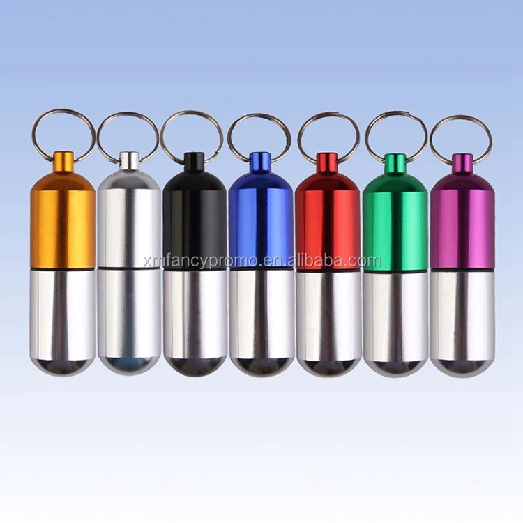 Promotion Camping Travel Portable Aluminum Pill Box Case Bottle Storage Drug Holder Keychain