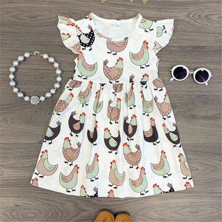 
New style children clothing baby girls summer Mustard Floral Pom Pom Dress 