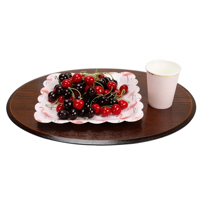 Wholesale New Hot Sell Disposable Vivid  250gsm  9 inch Flamingo Paper Plates with Lace Border