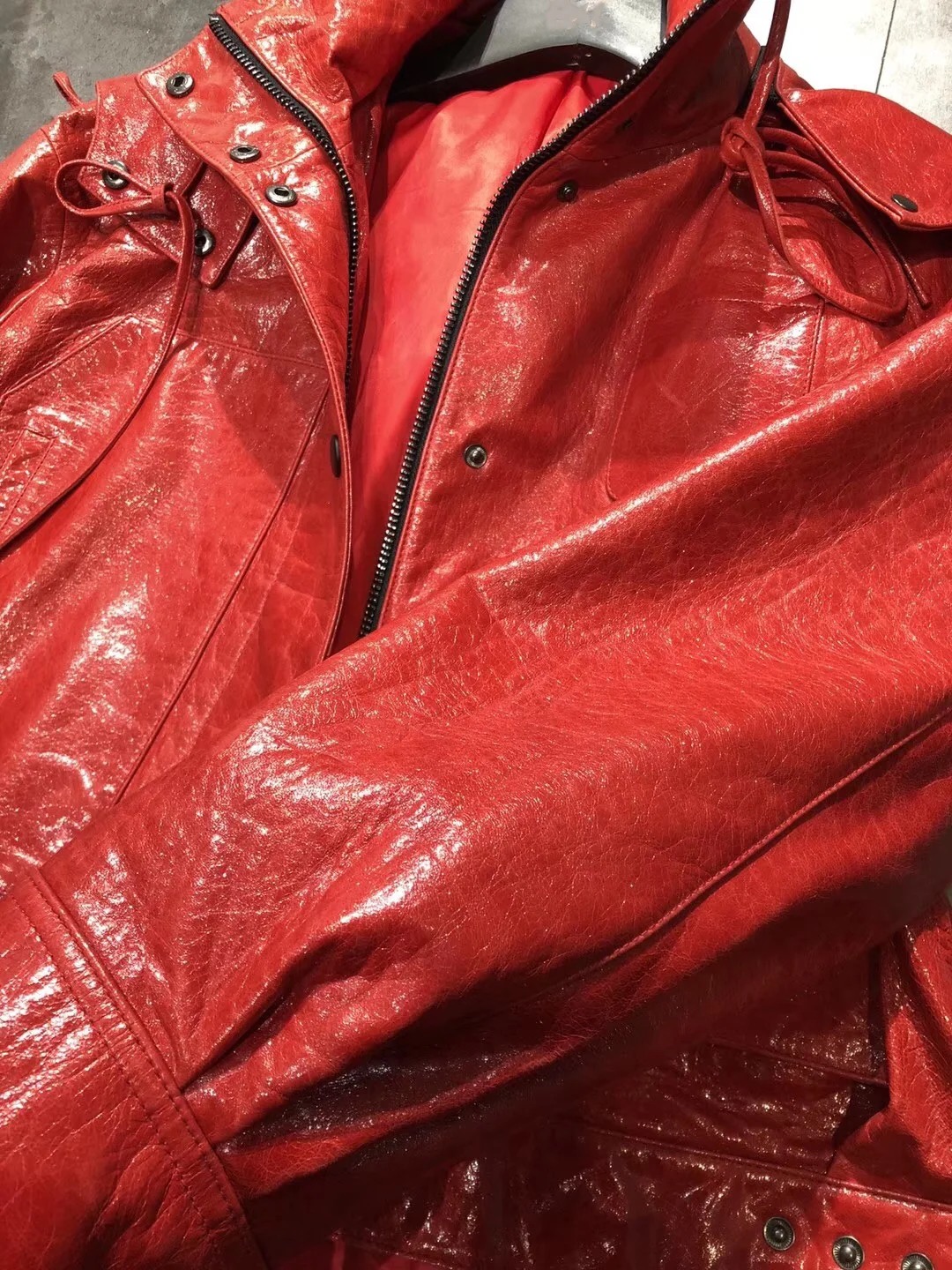 2021 New Red Color Bomber Jacket Outwear Casual Genuine Leather Windbreak Trench Coat Wax Sheepskin Leather Jacket for Women